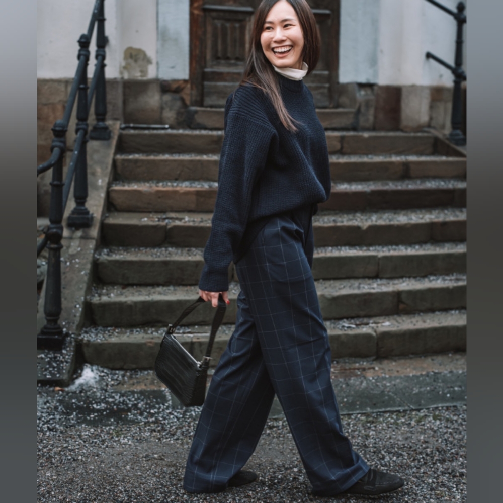 Uniqlo Pleated Wide Leg Pants Windowpane Print